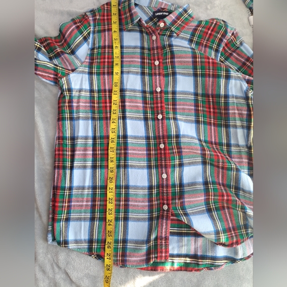 Land’s End Flannel Button-down Shirt Women's Sz 14 Large Plaid Long Slveeve - Picture 6 of 16